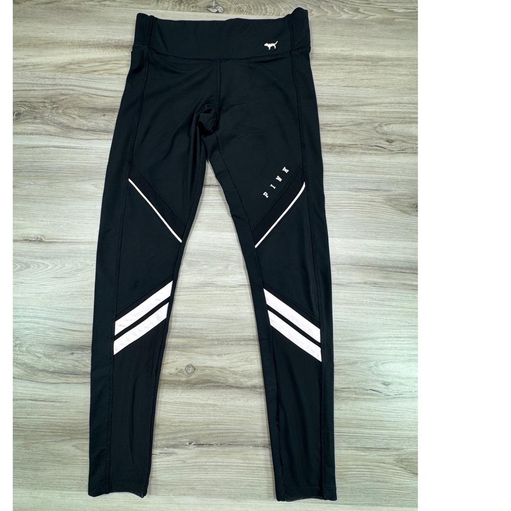 PINK Victoria's Secret Ultimate Leggings Black White Mesh Stripe Small
